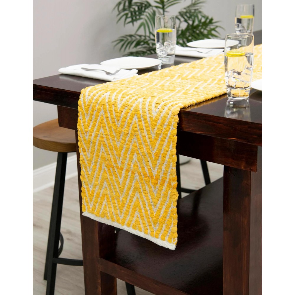 Hand Woven Chindi Chevron Table Runner Rug