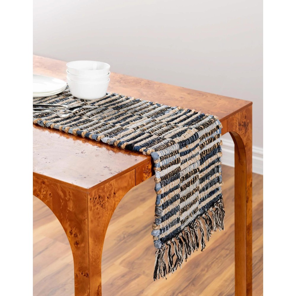 Hand Woven Chindi Jute Table Runner Rug