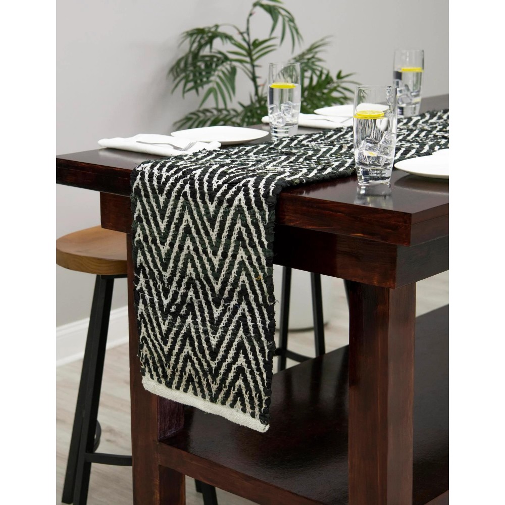 Hand Woven Chindi Chevron Table Runner Rug