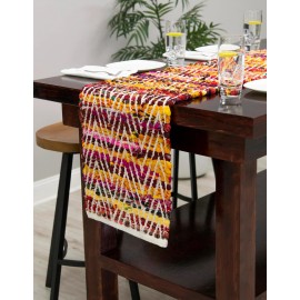 Hand Woven Chindi Chevron Table Runner Rug