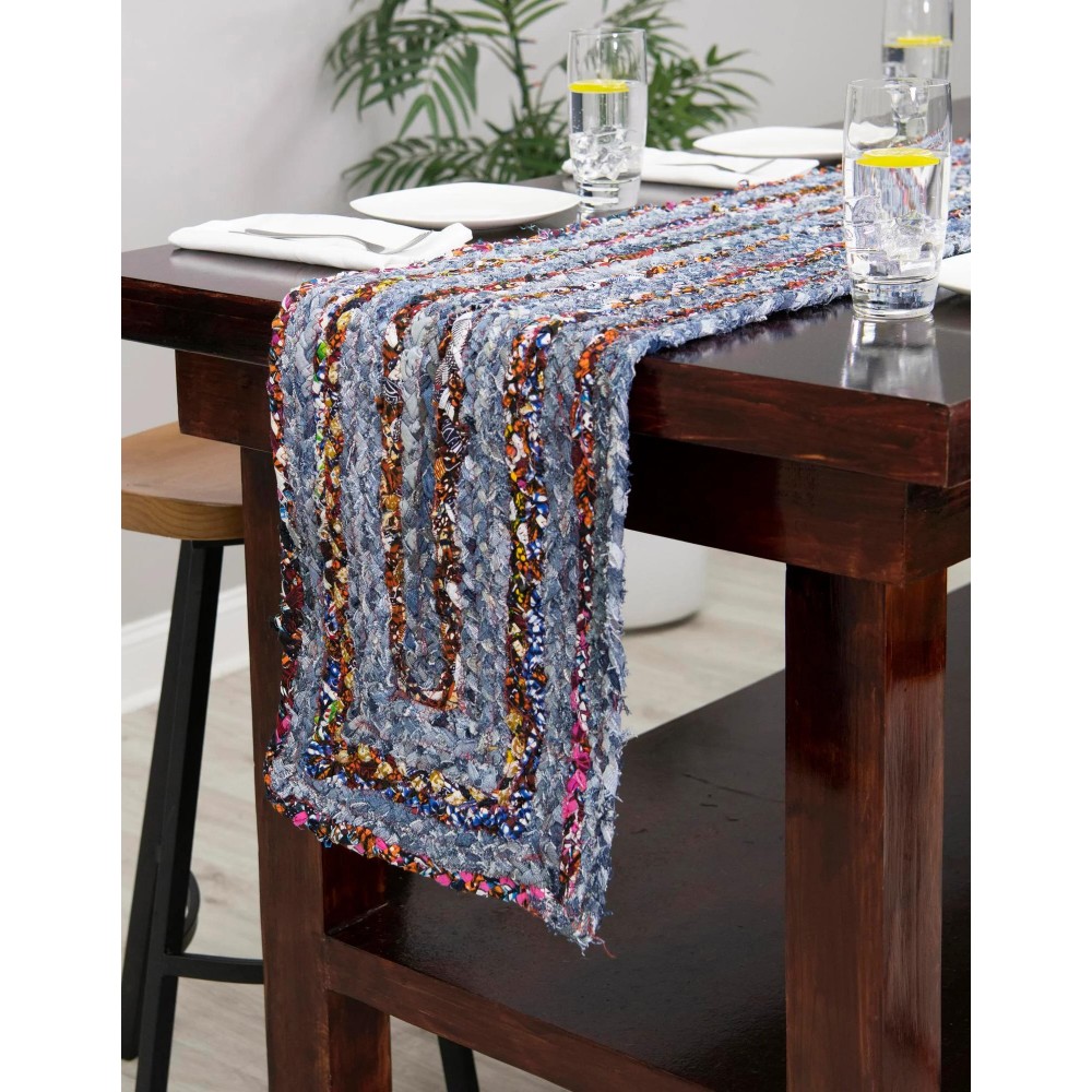 Hand Woven Braided Chindi Table Runner Rug