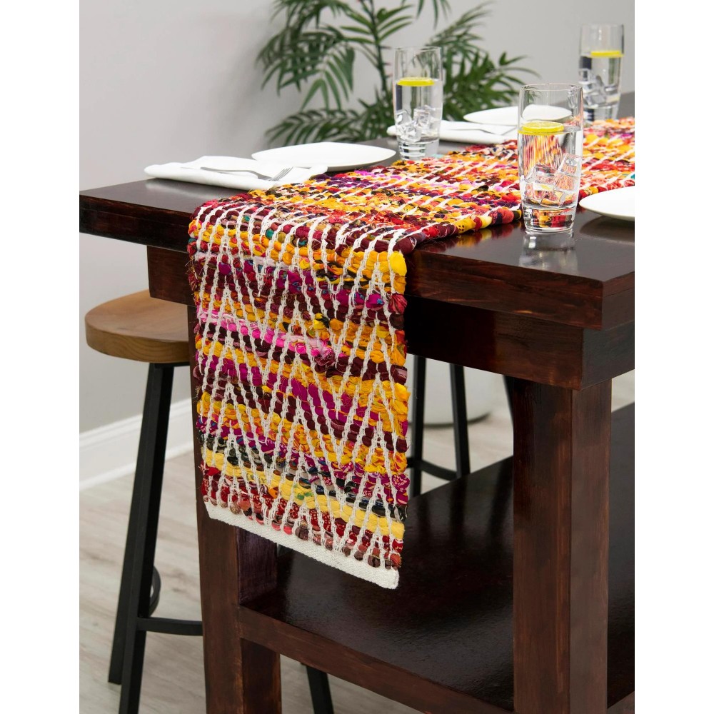 Hand Woven Chindi Chevron Table Runner Rug