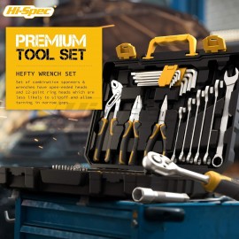 Hi-Spec 89 Pc Mechanic Tool Set with Motorcycle and Car Tools. Includes Hand Tool Kit, Screwdriver and Socket Set, Allen Key, Ratchet and Adjustable Wrench in a Plastic Storage Tool Box