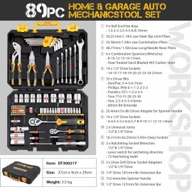 Hi-Spec 89 Pc Mechanic Tool Set with Motorcycle and Car Tools. Includes Hand Tool Kit, Screwdriver and Socket Set, Allen Key, Ratchet and Adjustable Wrench in a Plastic Storage Tool Box
