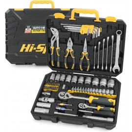 Hi-Spec 89 Pc Mechanic Tool Set with Motorcycle and Car Tools. Includes Hand Tool Kit, Screwdriver and Socket Set, Allen Key, Ratchet and Adjustable Wrench in a Plastic Storage Tool Box