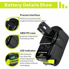 Aokicase 72 Wh / 4.0 Ah Lithium Replacement Battery for Ryobi, 18 V Battery Compatible with Ryobi P102 P103 P104 P105 P107 P108 P109 Cordless Power Tools (9000 mAh) Pack of 2