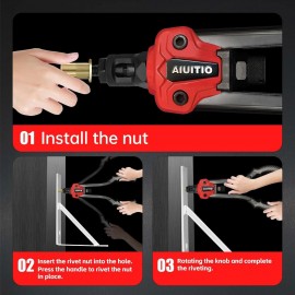AIUITIO Rivet Nut Tool with a Step Drill Bit & 90 Nutserts Kit, 13 Heavy Duty Rivnut Tool Kit with 7 SAE & Metric Mandrels, Hand Threaded Riveter Tool Setter in Organized Carrying Case