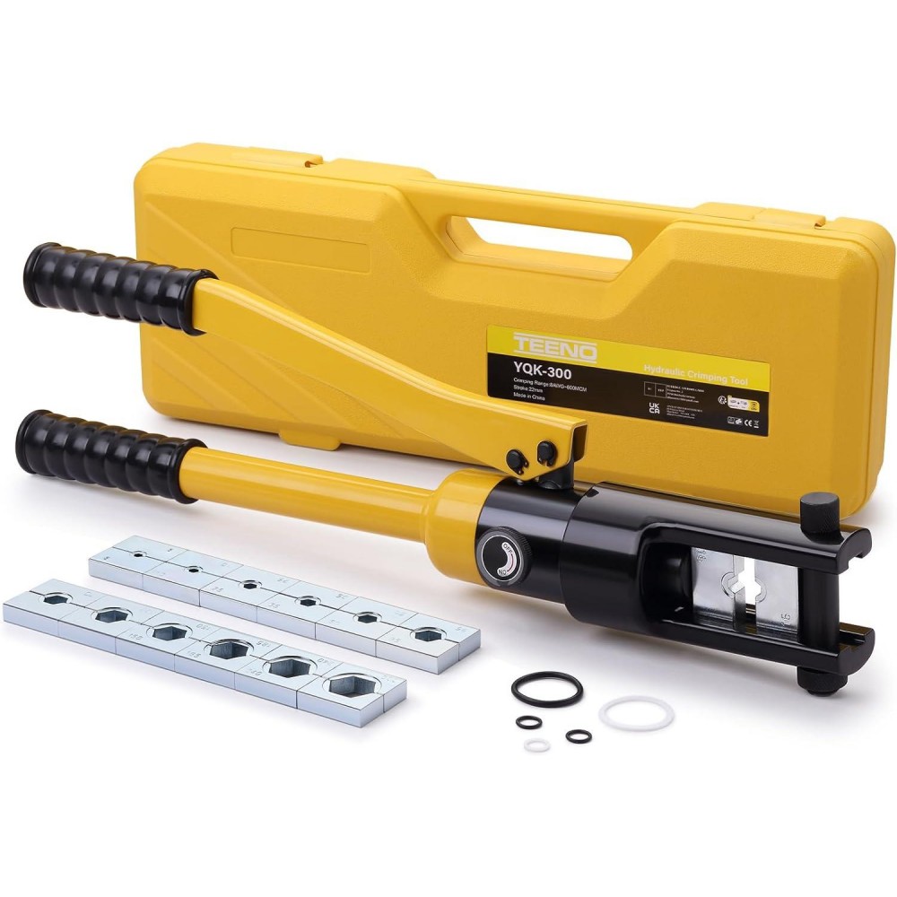 TEENO Hydraulic Crimping Tool 16T Hydraulic Cable Lug Crimper 9AWG to 600MCM Hydraulic Hand Crimper Tool Electrical Terminal Cable Wire Tool Kit with 13 Die