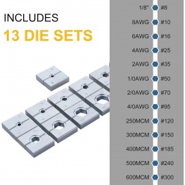 TEENO Hydraulic Crimping Tool 16T Hydraulic Cable Lug Crimper 9AWG to 600MCM Hydraulic Hand Crimper Tool Electrical Terminal Cable Wire Tool Kit with 13 Die