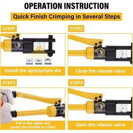 TEENO Hydraulic Crimping Tool 16T Hydraulic Cable Lug Crimper 9AWG to 600MCM Hydraulic Hand Crimper Tool Electrical Terminal Cable Wire Tool Kit with 13 Die