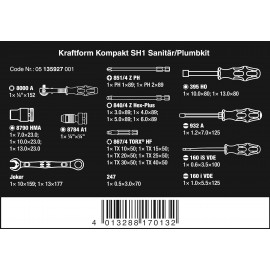Wera Kraftform Kompakt SH 1 Plumbkit, 25pc, 05135927001 & Tool-Check Plus Mini Bit Ratchet, Socket, Screwdriver & Bit Set, 39pc, 05056490001