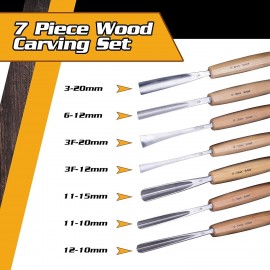 Schaaf Wood Carving Tools, 7pc Expansion Chisel Set with Canvas Case | Full Size Gouges for Beginners, Hobbyists and Professionals | Sharp, Quality-Tested CR-V 60 Steel Blades (Factory Sharpened)
