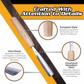 Schaaf Wood Carving Tools, 7pc Expansion Chisel Set with Canvas Case | Full Size Gouges for Beginners, Hobbyists and Professionals | Sharp, Quality-Tested CR-V 60 Steel Blades (Factory Sharpened)