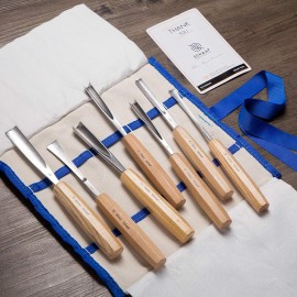 Schaaf Wood Carving Tools, 7pc Expansion Chisel Set with Canvas Case | Full Size Gouges for Beginners, Hobbyists and Professionals | Sharp, Quality-Tested CR-V 60 Steel Blades (Factory Sharpened)