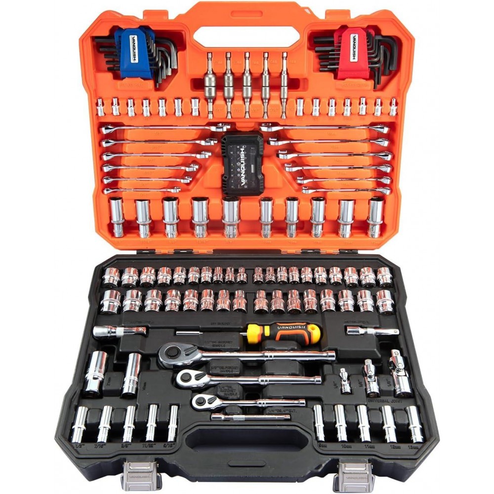 Vanquish 162 Pieces Professional Mechanic Tool Kit Socket Wrench Set Mixed Hand Tool Kit with Storage Case NW8003