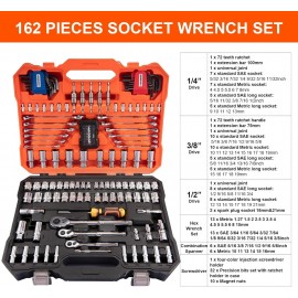 Vanquish 162 Pieces Professional Mechanic Tool Kit Socket Wrench Set Mixed Hand Tool Kit with Storage Case NW8003