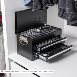 Polar Premium Tool-Box with 141 Tools I Tool-Set in Metal Box with Magnetic bitholder Screwdriver, sockets, Ratchet, Adjustable Wrench, Pliers, bits & More I Suitable for Mechanics & homeworkers
