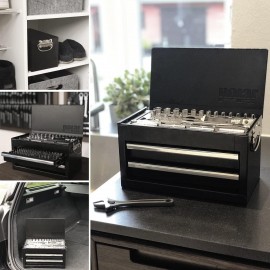 Polar Premium Tool-Box with 141 Tools I Tool-Set in Metal Box with Magnetic bitholder Screwdriver, sockets, Ratchet, Adjustable Wrench, Pliers, bits & More I Suitable for Mechanics & homeworkers