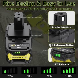 Upgraded 6.0Ah Replacement for Ryobi 18V Battery and Charger Combo Compatible with Ryobi 18V ONE+ Battery P108 P102 P103 P104 P105 P107 P109 P122 Cordless Power Tools & Charger P117 P118 2-Pack