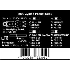 Wera 05004281001 8009 Zyklop Pocket Set 2, Ratchet Set, 18 Pieces Black-Green & Tool-Check Plus Mini Bit Ratchet, Socket, Screwdriver & Bit Set, 39pc, 05056490001