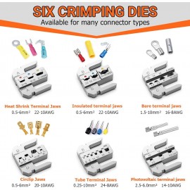 Preciva Crimping Tool Set,Ratchet Cable Crimp Plier Tool Kit, Electrical Terminal Cable Crimper with 6 Heads for Quick Change, Heat Shrink/Insulated/Bare/Ferrules/Spade Crimp/Solar Energy Terminals