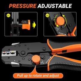 Preciva Crimping Tool Set,Ratchet Cable Crimp Plier Tool Kit, Electrical Terminal Cable Crimper with 6 Heads for Quick Change, Heat Shrink/Insulated/Bare/Ferrules/Spade Crimp/Solar Energy Terminals
