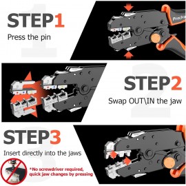 Preciva Crimping Tool Set,Ratchet Cable Crimp Plier Tool Kit, Electrical Terminal Cable Crimper with 6 Heads for Quick Change, Heat Shrink/Insulated/Bare/Ferrules/Spade Crimp/Solar Energy Terminals