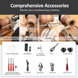 ArtyMaster Mini Lathe, 24VDC Mini Wood Lathe Tools Milling Machine Accessories, Infinitely Variable Speed, Ideal for DIY Woodworking and Wood Drilling