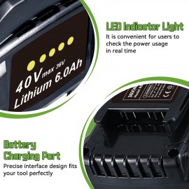 Dasnite OP4040A1 6.0Ah Lithium-ion Battery Replacement for 40V Collection Cordless Power Tools OP4040 OP4026 OP4030 OP4050 OP4060A Battery