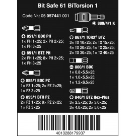 Wera Bit-Safe 61 BiTorsion 1 Comprehensive Torsion Bits and Holder Set in Pouch (for Drill/Drivers) 61 Piece, 05057441001 & Compact Tool Set Kraftform 20 with Pouch, SL/PH/PZ, 7 Pieces