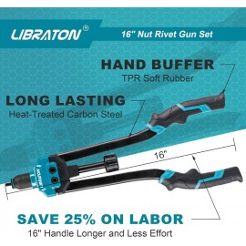 LIBRATON 16 Rivet Nut Tool, Rivet Nut Gun, Hand Rivet Nut Setter with 70PCS Rivet Nuts, 7PCS Metric Interchangeable Mandrels and Carrying Case, Easy Replace