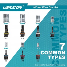 LIBRATON 16 Rivet Nut Tool, Rivet Nut Gun, Hand Rivet Nut Setter with 70PCS Rivet Nuts, 7PCS Metric Interchangeable Mandrels and Carrying Case, Easy Replace