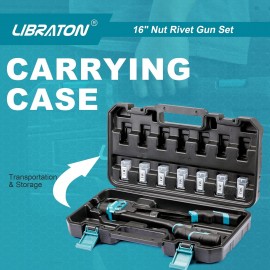 LIBRATON 16 Rivet Nut Tool, Rivet Nut Gun, Hand Rivet Nut Setter with 70PCS Rivet Nuts, 7PCS Metric Interchangeable Mandrels and Carrying Case, Easy Replace