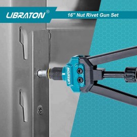 LIBRATON 16 Rivet Nut Tool, Rivet Nut Gun, Hand Rivet Nut Setter with 70PCS Rivet Nuts, 7PCS Metric Interchangeable Mandrels and Carrying Case, Easy Replace
