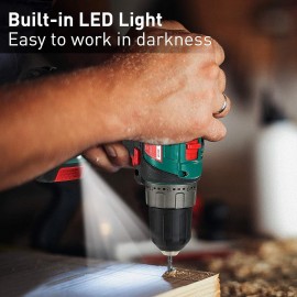 HYCHIKA Electric Drill Screwdriver Set, Cordless Drill 2 Speed 35N·m and 21+1 Torque Setting for Screwing and Drilling, with 2,0Ah Battery and Charger, 22pcs Accessories and Hold-All Bag