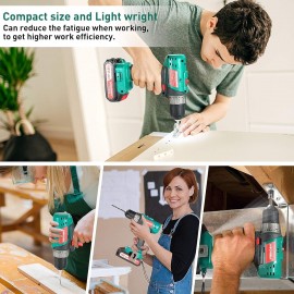 HYCHIKA Electric Drill Screwdriver Set, Cordless Drill 2 Speed 35N·m and 21+1 Torque Setting for Screwing and Drilling, with 2,0Ah Battery and Charger, 22pcs Accessories and Hold-All Bag