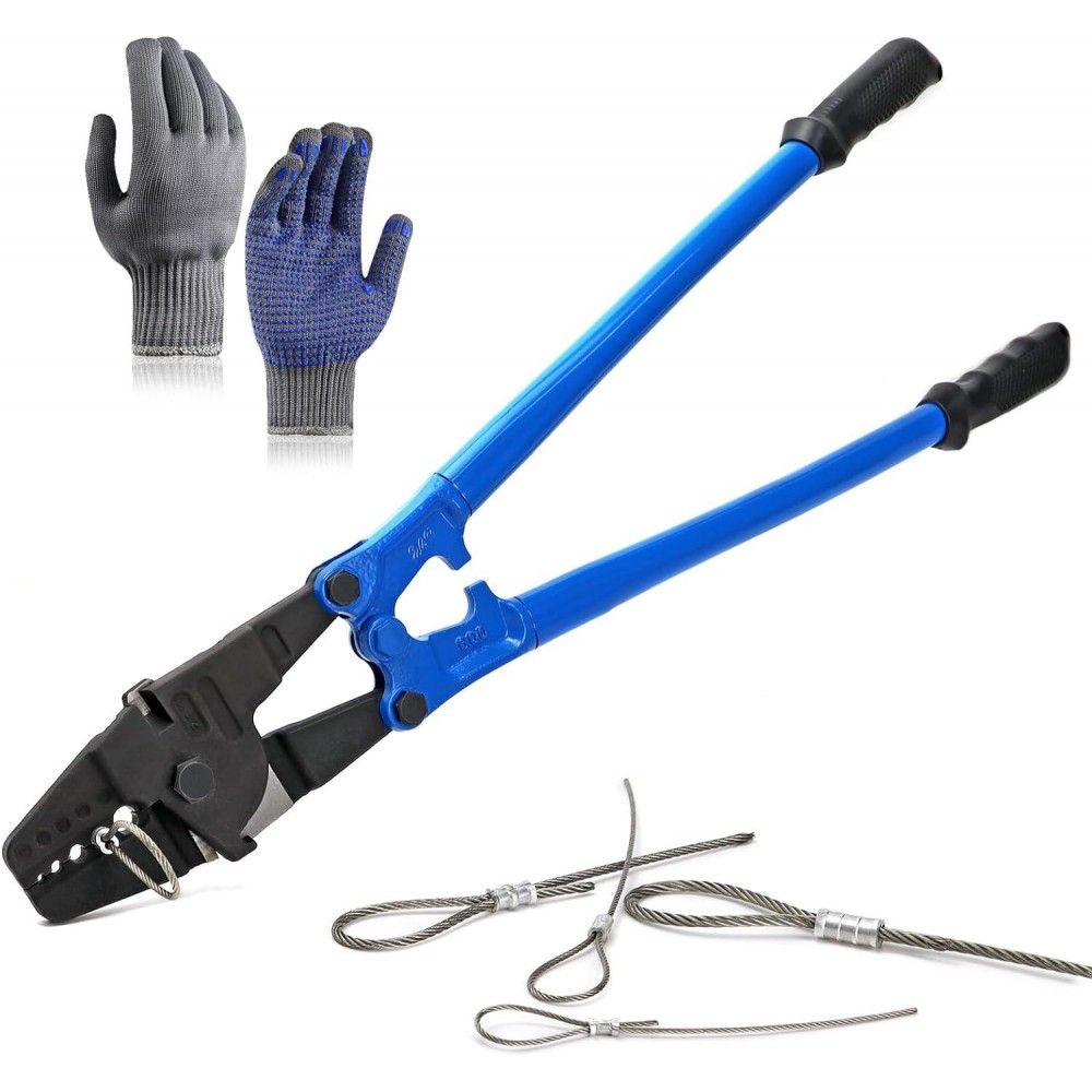 SPENDINS 24 Inch Hand Swaging Cutting Tool, Wire Rope Crimping Tool for 1/16 3/32 1/8 5/32 3/16 Wires, 2-in-1 Crimper and Cutter, Swager Crimper for Copper Aluminum Oval Sleeve and Stop Sleeve