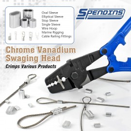 SPENDINS 24 Inch Hand Swaging Cutting Tool, Wire Rope Crimping Tool for 1/16 3/32 1/8 5/32 3/16 Wires, 2-in-1 Crimper and Cutter, Swager Crimper for Copper Aluminum Oval Sleeve and Stop Sleeve