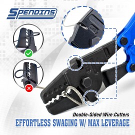 SPENDINS 24 Inch Hand Swaging Cutting Tool, Wire Rope Crimping Tool for 1/16 3/32 1/8 5/32 3/16 Wires, 2-in-1 Crimper and Cutter, Swager Crimper for Copper Aluminum Oval Sleeve and Stop Sleeve