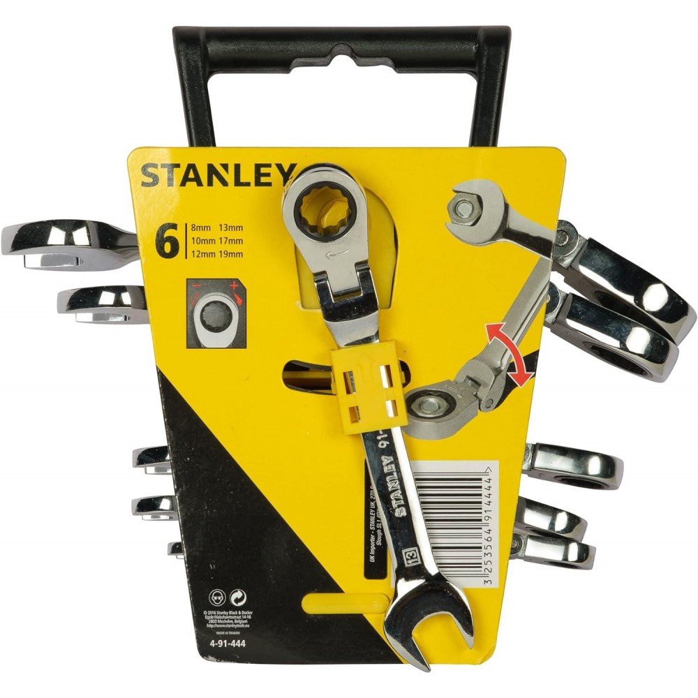 Stanley 4-91-444 Combination Spanner with Ratchet Swivelling, Silver, Set of 6 Piece
