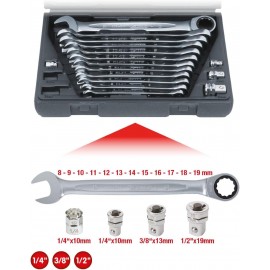 KS Tools 503.4266 GEARplus Combination ratcheting spanner set, 16 Count (Pack of 1)