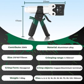 CGOLDENWALL Manual Hydraulic Crimping Tool with 180°Head Rotation- Safety Valve- Release Lever HT-150 Hydraulic Crimper Cable Crimping Tool for Terminating 4-120mm² Copper Lugs&4-150mm² Aluminium Lugs