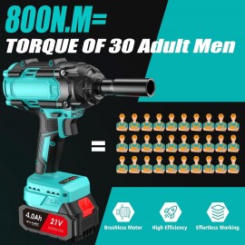 Cordless Impact Wrench - 2 * 4Ah Battery 850Nm Torque Very Powerful, Professional Tool Suitable for Various scenarios Power Through Any Task with Ease