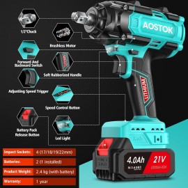 Cordless Impact Wrench - 2 * 4Ah Battery 850Nm Torque Very Powerful, Professional Tool Suitable for Various scenarios Power Through Any Task with Ease