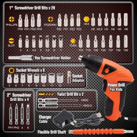 JoyTown Kids Real Power Drill Set – Electric Cordless Drill Tool Kit for Children with Interchangeable Bits, Flexible Shaft, Charger, All in Carrying Case, Learning Tools for Boys & Girls Home DIY