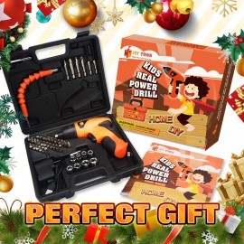 JoyTown Kids Real Power Drill Set – Electric Cordless Drill Tool Kit for Children with Interchangeable Bits, Flexible Shaft, Charger, All in Carrying Case, Learning Tools for Boys & Girls Home DIY