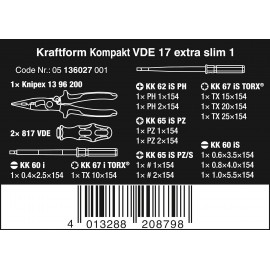 Wera 05136027001 Kraftform Kompakt VDE 17 Extra Slim 1 Screwdriver Set, Colour, Size & Tool-Check Plus Mini Bit Ratchet, Socket, Screwdriver & Bit Set, 39pc, 05056490001