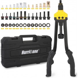 HURRICANE 16” Rivet Nut Tool, Hand Rivet Nut Tool with 13 Metric and SAE Mandrels, 130Pcs Threaded Rivet Nuts, Auto Release Nutsert Rivnut Tool, Durable Riveter Nutsert Hand Tool, Sturdy Plastic Case