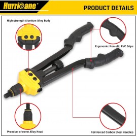 HURRICANE 16” Rivet Nut Tool, Hand Rivet Nut Tool with 13 Metric and SAE Mandrels, 130Pcs Threaded Rivet Nuts, Auto Release Nutsert Rivnut Tool, Durable Riveter Nutsert Hand Tool, Sturdy Plastic Case