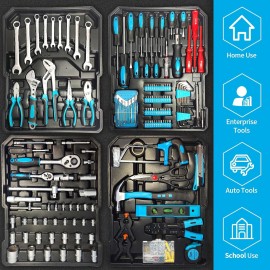 Arcwares 799pcs Aluminum Trolley Case Tool Set Silver, House Repair Kit Set, Household Hand Tool Set, with Tool Belt,Gift on Father's Day, Valentine's Day, Christmas